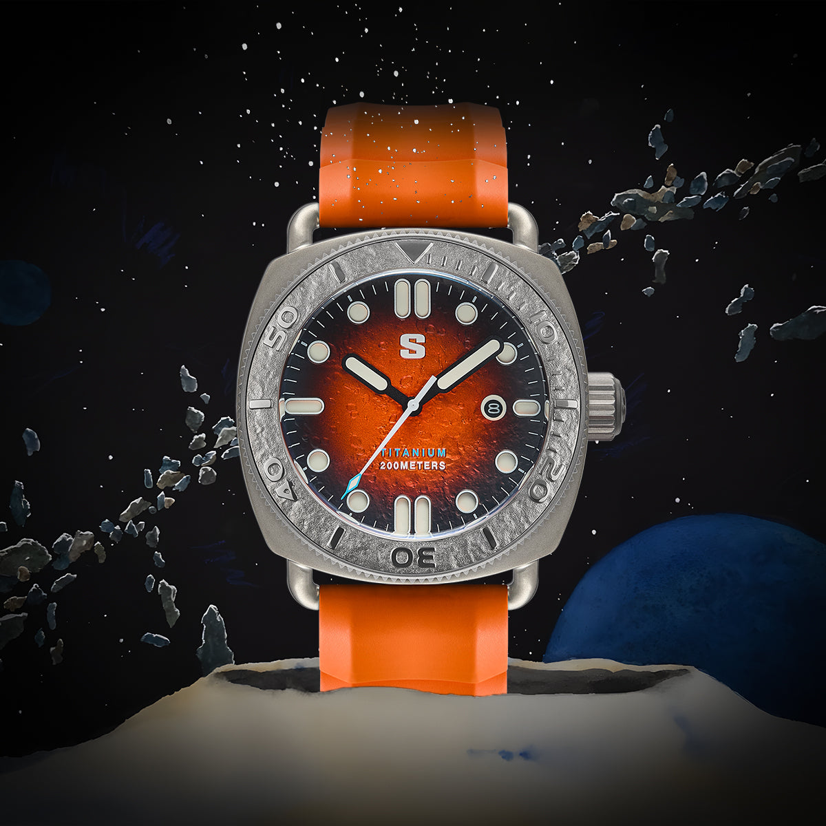 TITANIUM Defender. Orange Lunar Dial. Orange Silicon Strap. SG-24001-05