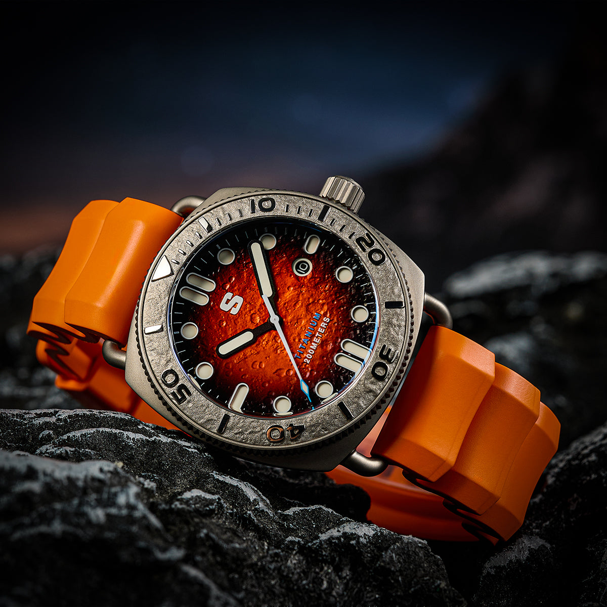 TITANIUM Defender. Orange Lunar Dial. Orange Silicon Strap. SG-24001-05