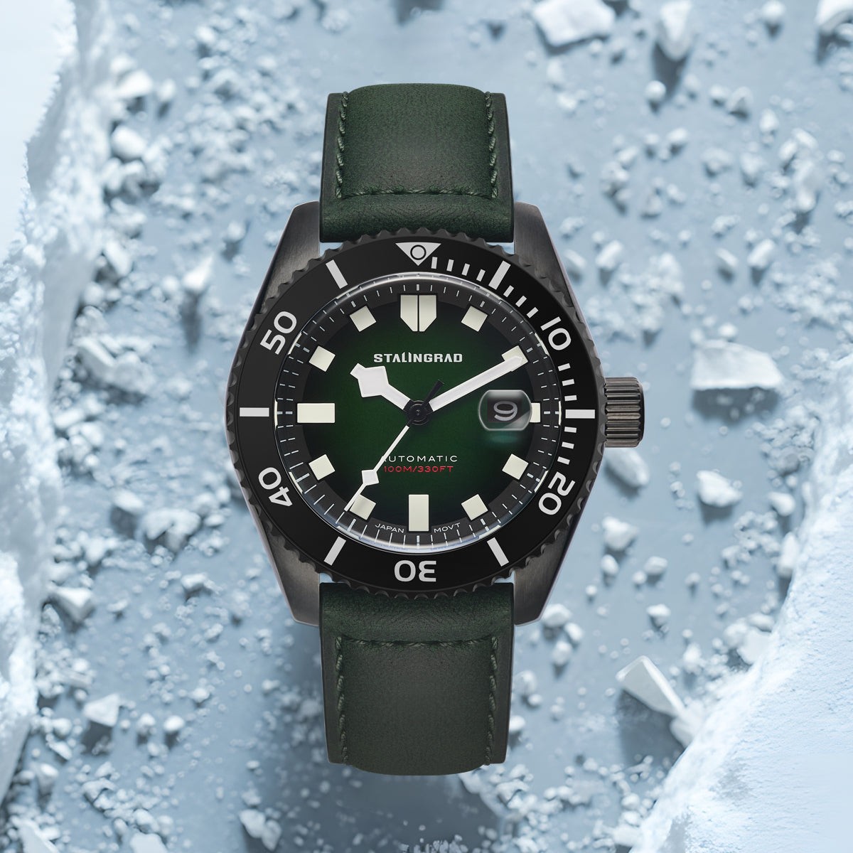 Volga Defender. Green Dial. Green Leather Strap. SG-0413-08