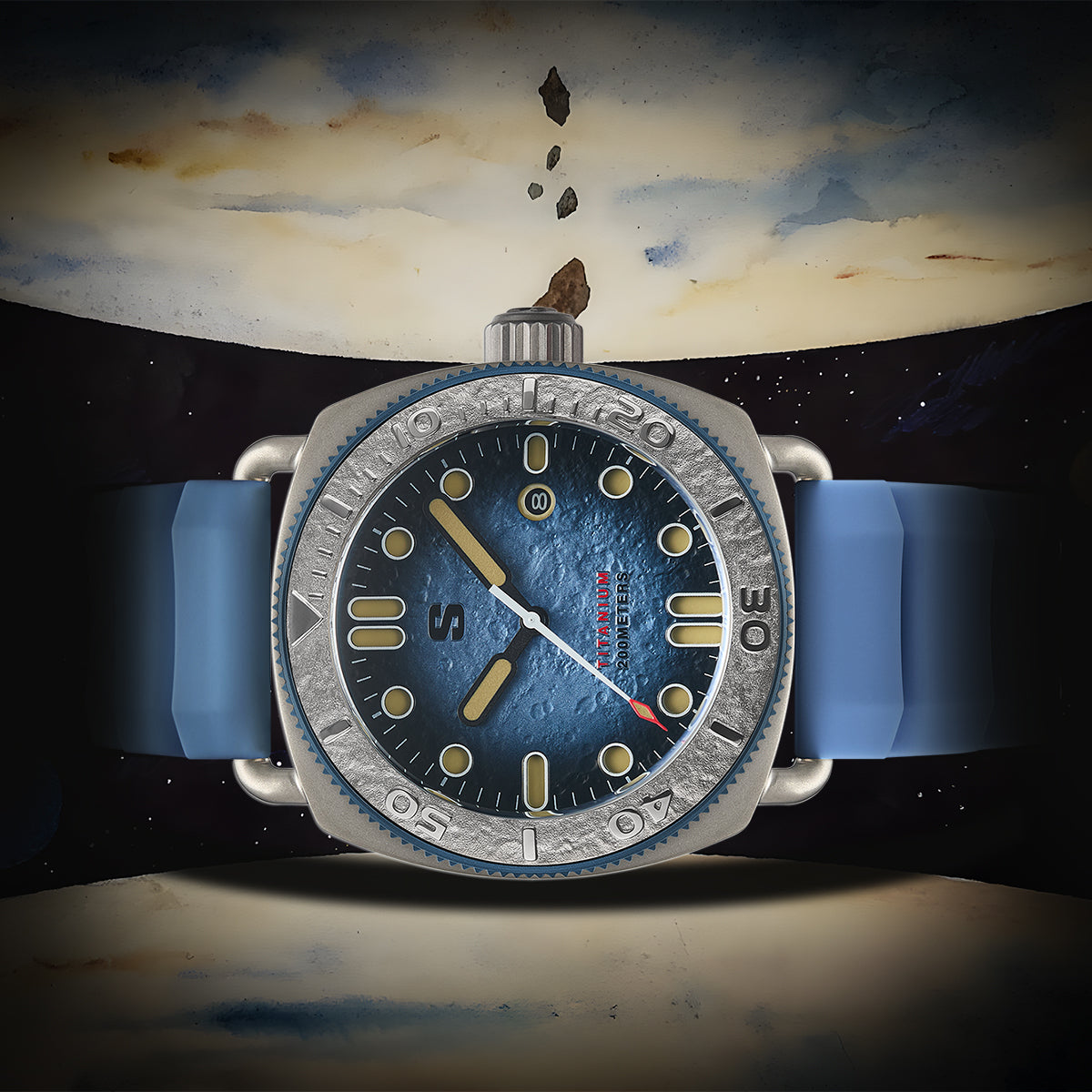 TITANIUM Defender. Blue Lunar Dial. Blue Silicon Strap. SG-24001-04