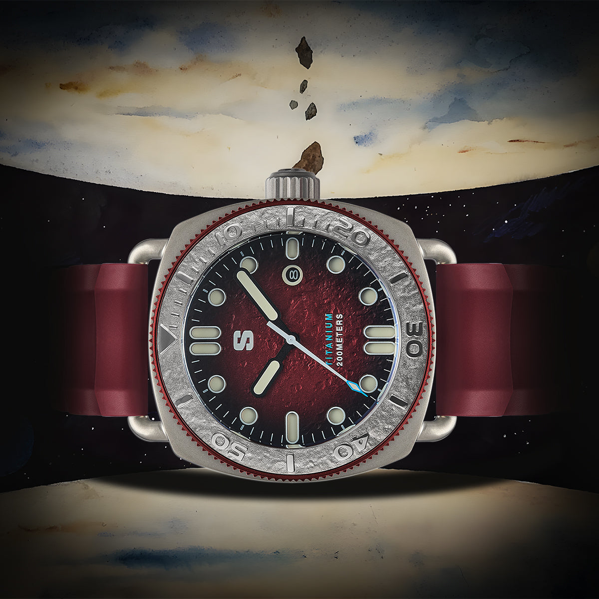 TITANIUM Defender. Red Lunar Dial. Red Silicon Strap. SG-24001-06