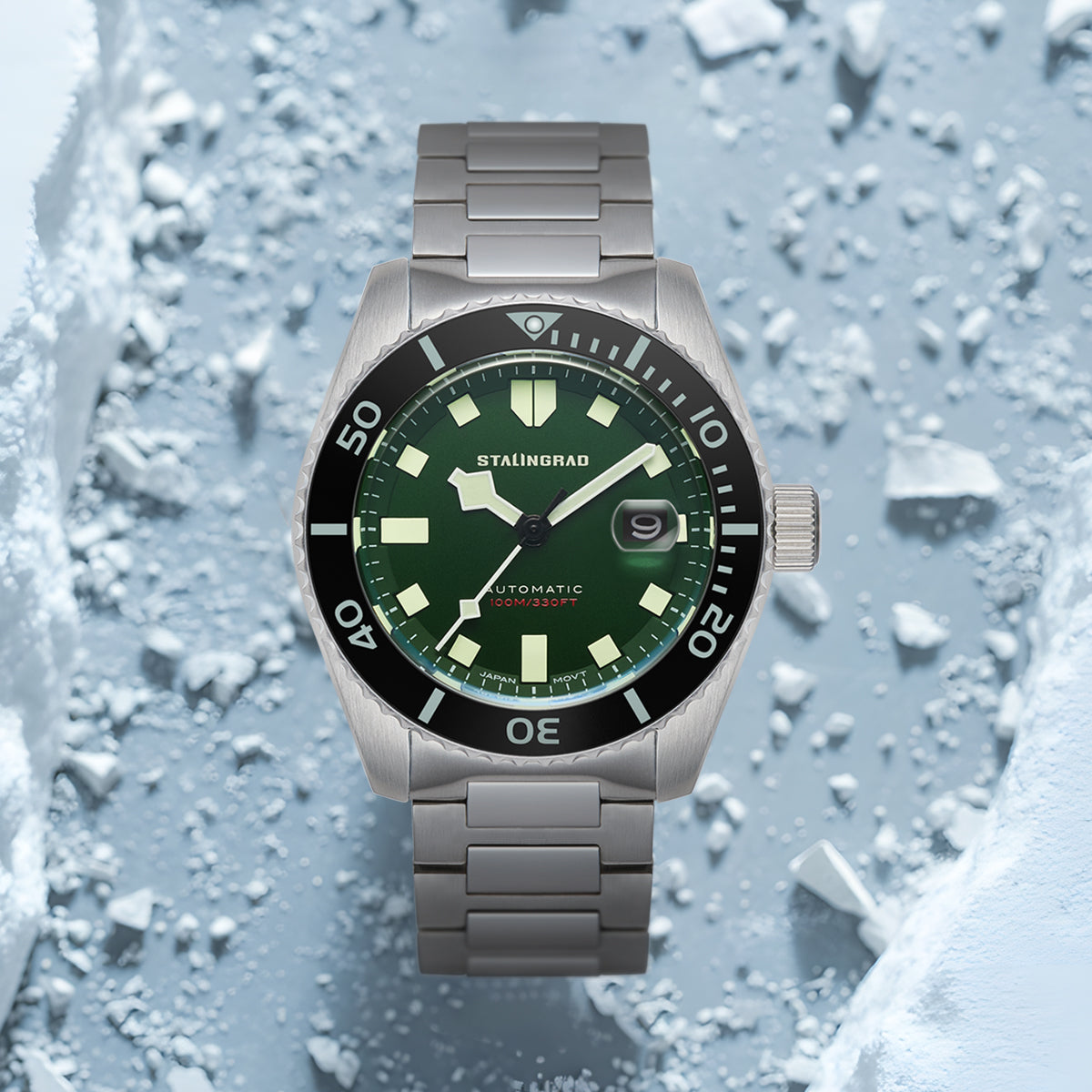 Volga Defender. Green Dial. 316L BRACELET. SG-0413-33