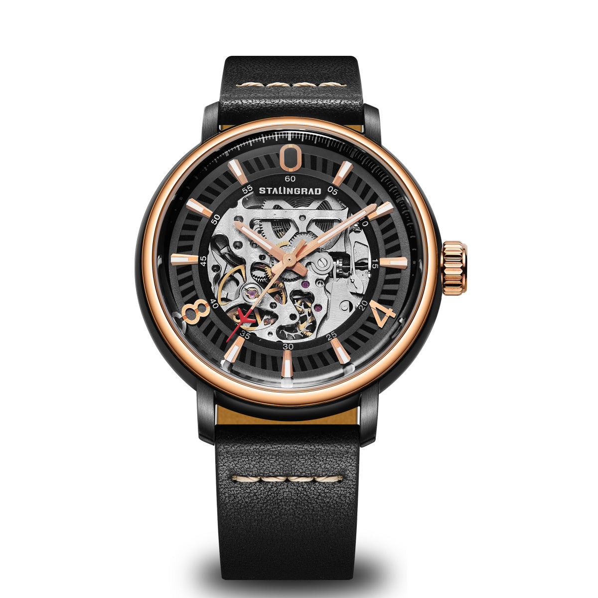 Hero. Skeleton Dial. Rose Gold. Black Leather Strap. SG-1003-03