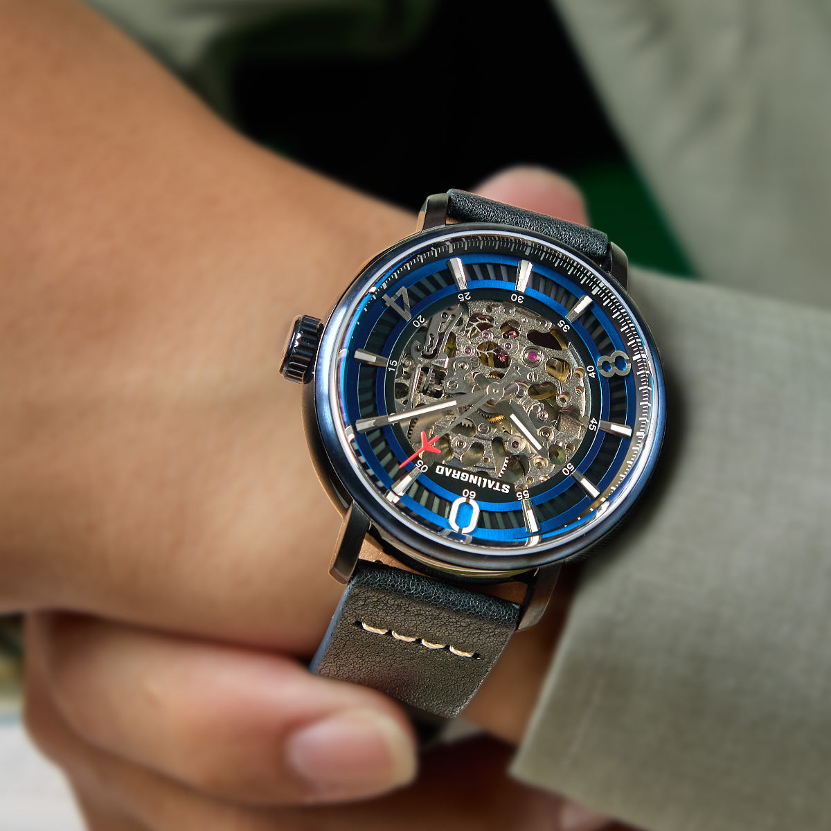 Hero. Skeleton Dial. Dark Blue. Blue Leather Strap. SG-1003-04