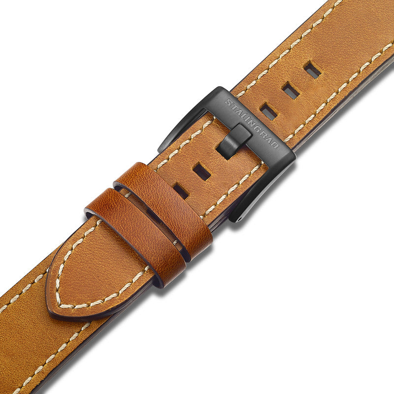 Stalingrad's Commander Automatic Bronze Watch Leather strap on white background