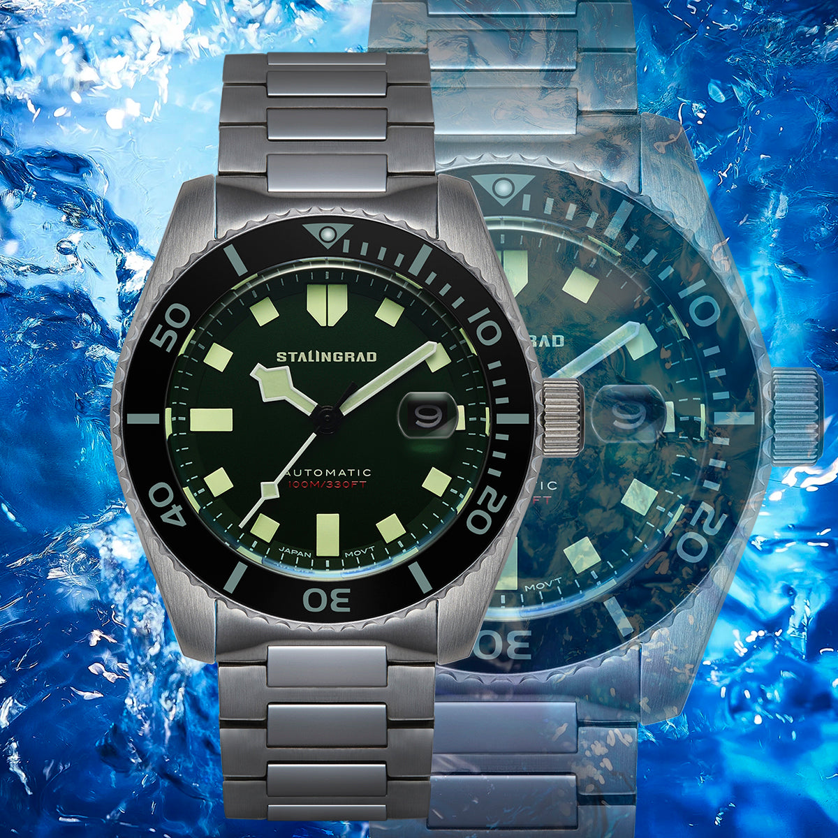 Volga Defender. Green Dial. 316L BRACELET. SG-0413-33