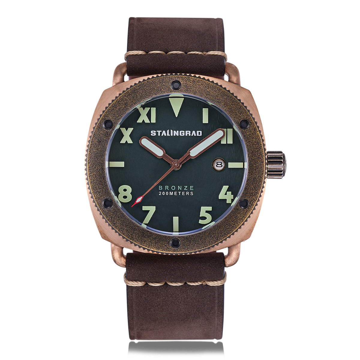 Bronze Defender 200M. Green Dial. Brown Leather Strap. 45mm. SG-0609-03