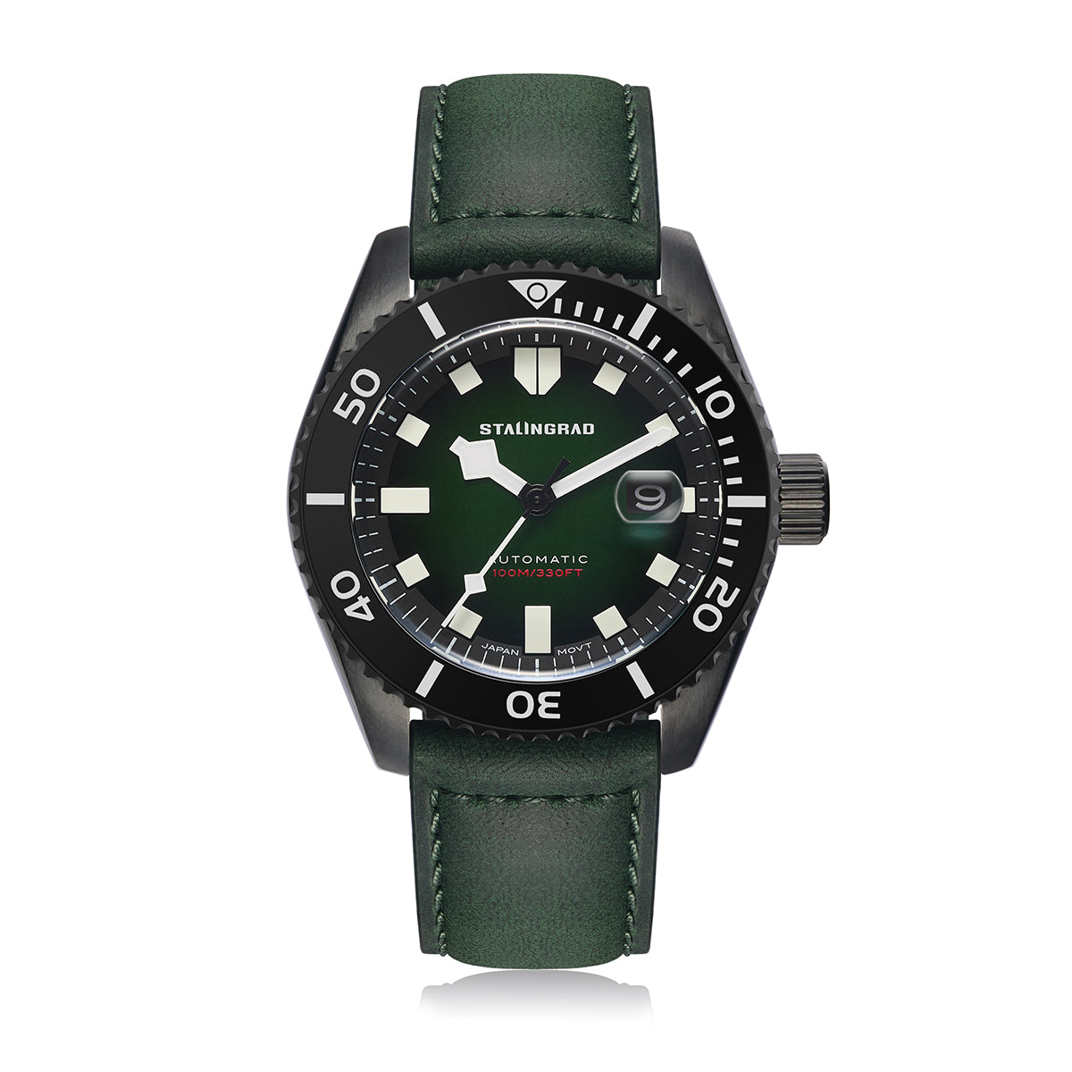 Volga Defender. Green Dial. Green Leather Strap. SG-0413-08