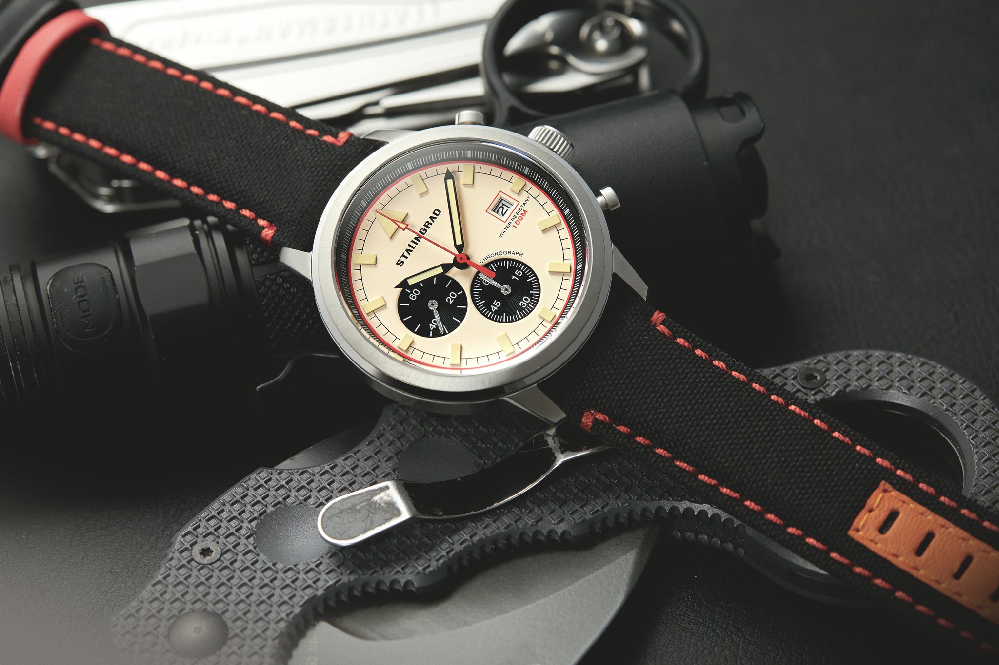 Chronograph watch with black cordura strap